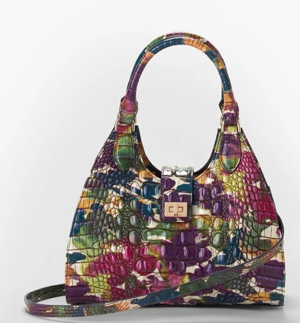 Brahmin Adrian Wildflower Melbourne Leather Satchel Shoulder Strap Embossed